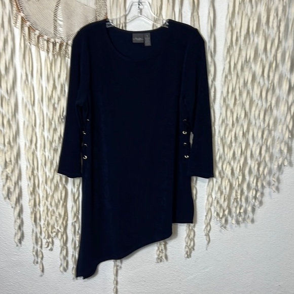 Chico's Tops - Chico’s Travelers Navy Asymmetrical Top with Lace Up Sides Size 1 (M/8)